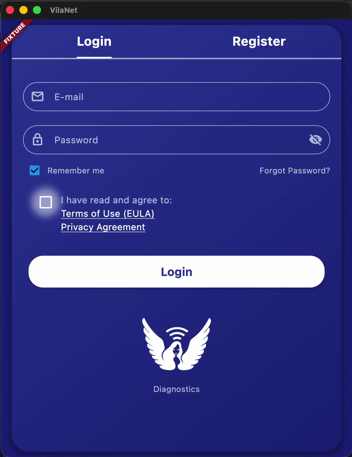 VilaNet login screen (narrow layout):